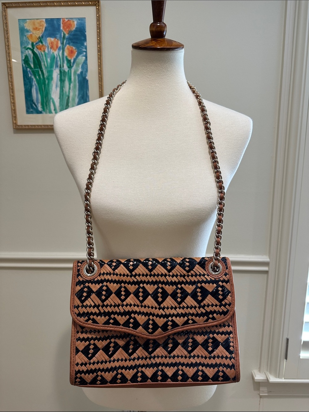 Rebecca Minkoff Black and Tan Woven Shoulder Bag